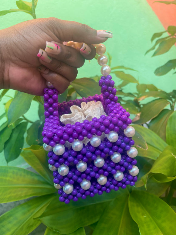 Purple + pearl evening handbag